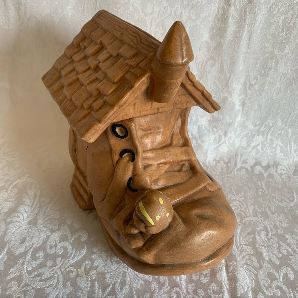 VTG Twin Winton Ceramic Cookie Jar Brown Boot Nursery Rhyme Granny Farmhouse